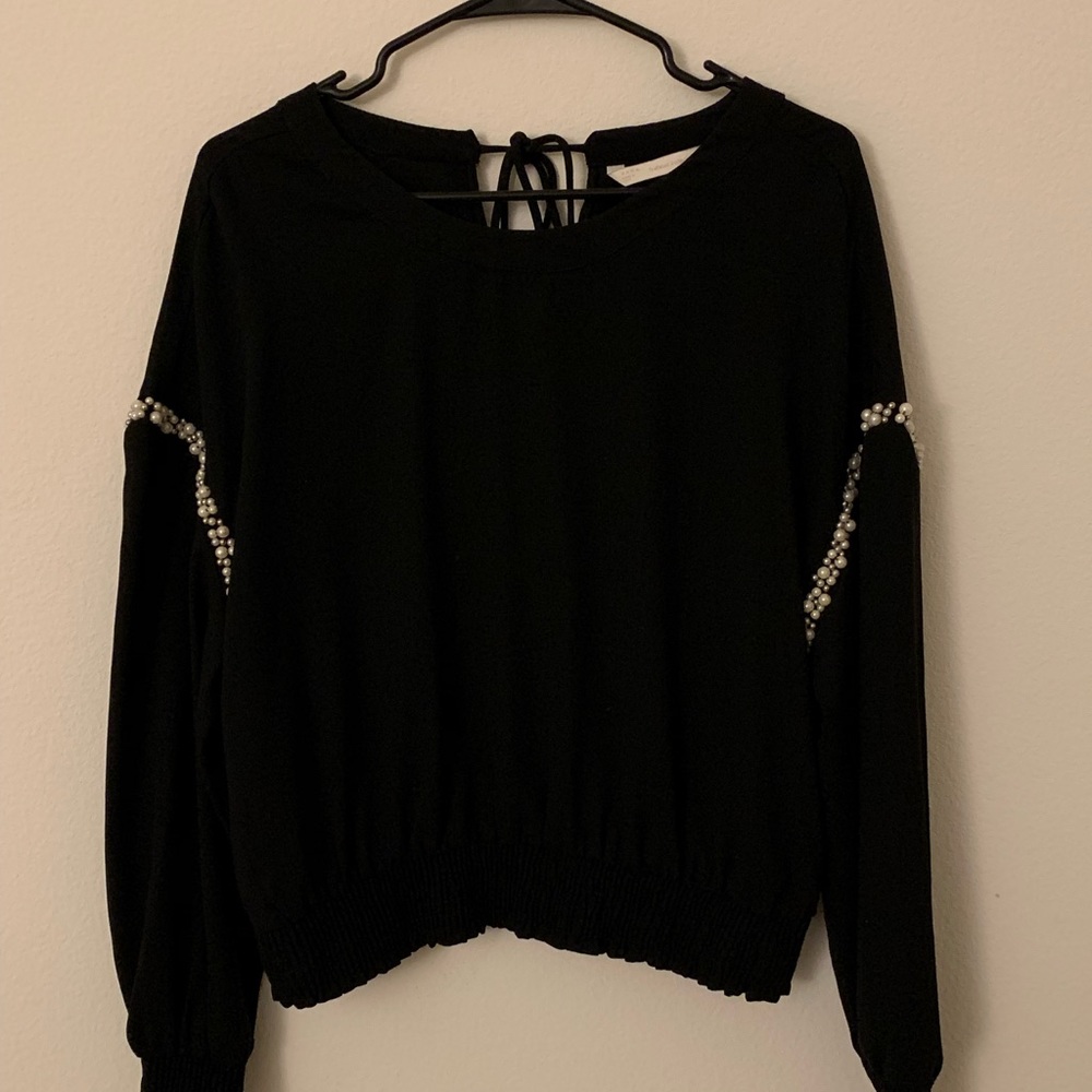 ZARA Black Batwing Blouse with Pearls